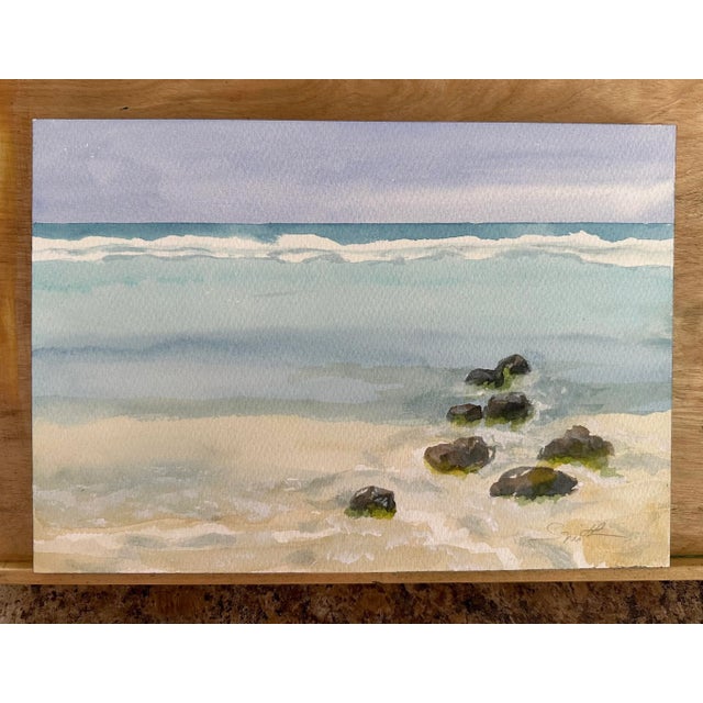 Nautical Nancy Smith Signed Original Watercolor Seascape “Stepping Stones” For Sale - Image 3 of 3