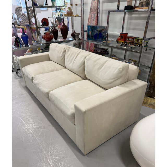 Sally Sirkin Lewis J Robert Scott Sofa in Beautiful Nubuck Leather Suede For Sale - Image 9 of 16