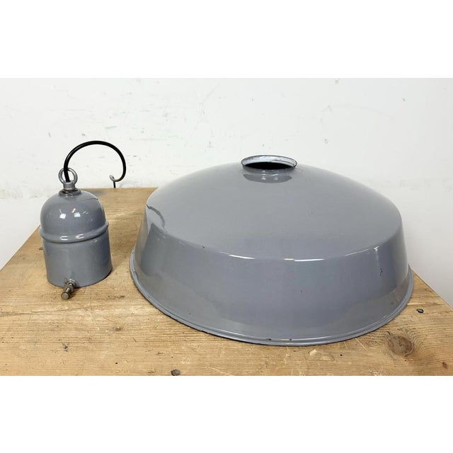 Industrial Grey Enamel Factory Pendant Lamp, 1960s For Sale - Image 17 of 18