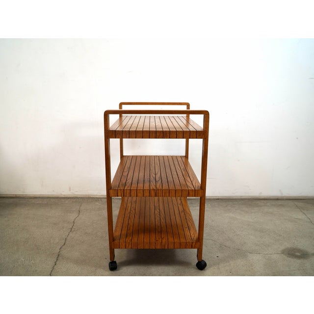 1970’s Mid-Century Modern Slat Oak Bar Cart Shelf For Sale - Image 9 of 12