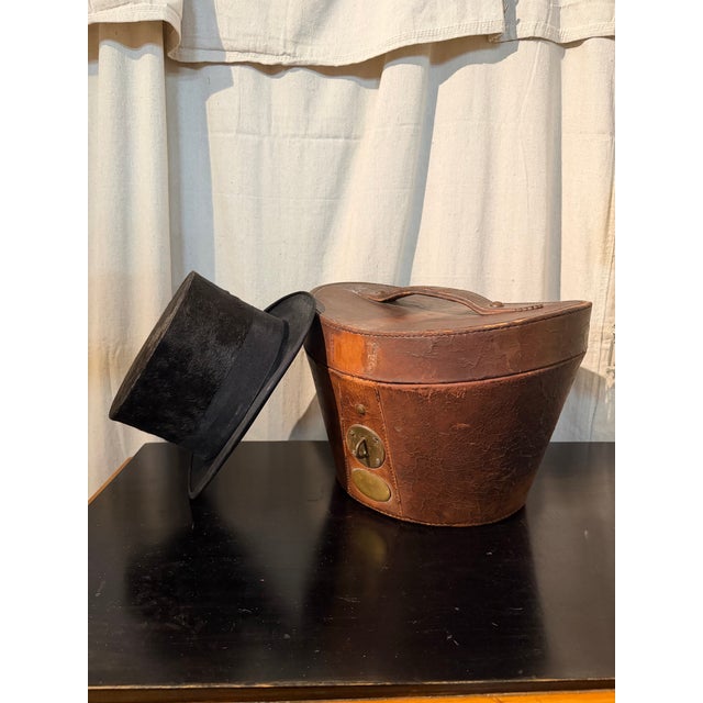 Antique Victorian Beaver and Silk Top Hat in Original Leather Case For Sale - Image 10 of 10
