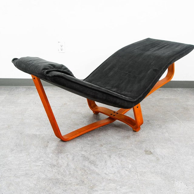 Black Mid Century Danish Modern Lounge Chair Chaise Black Suede Ap Denmark Recliner MCM For Sale - Image 8 of 12