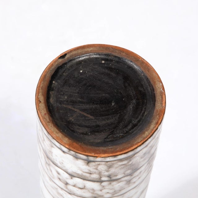Mid-Century Modernist White and Earth Toned Ceramic Vase With Banded Detailing For Sale - Image 9 of 13