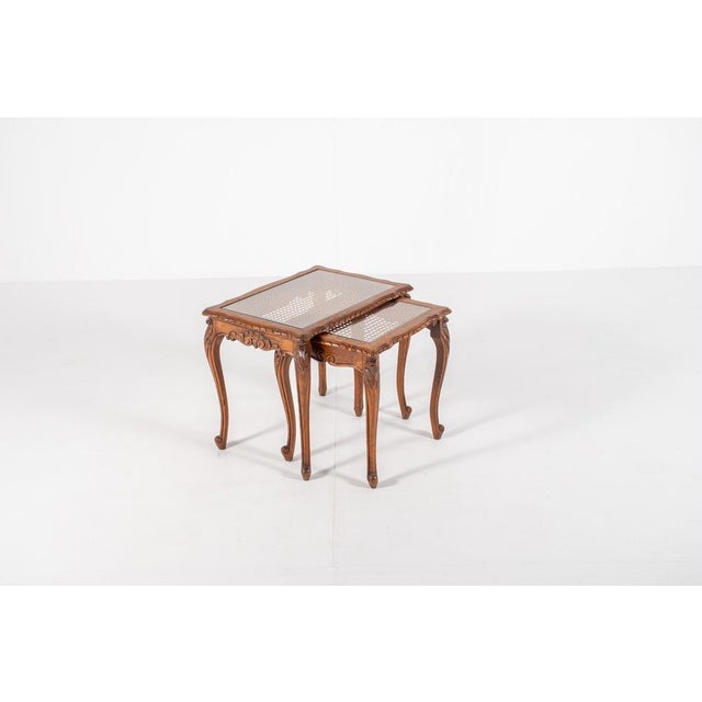 Vintage Nesting Tables with Cane and Glass Top, Set of 2 For Sale - Image 11 of 11