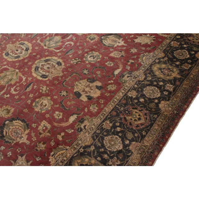 1920s Hand-Knotted Antique Hereke Rug in Red, Beige-Brown Floral Pattern, Black Border For Sale - Image 5 of 7