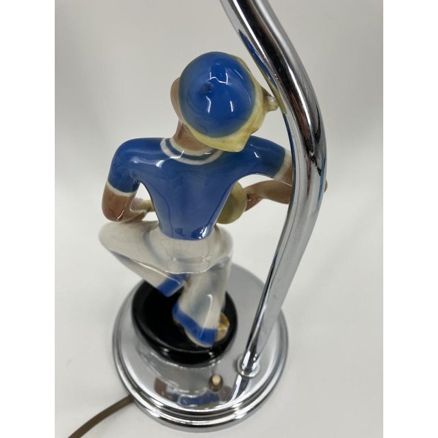 Art Deco Table Lamp with Glazed Ceramic Figure of Matrosine with a Star-Shaped Lamp Glass in Blue, Germany, 1930s For Sale - Image 14 of 18