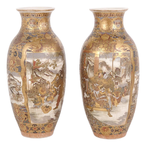 Meiji Japanese Satsuma Vases in Hand-Painted Porcelain, 1890s, Set of 2