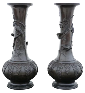 Large Japanese Bronze Vases, 19th Century, Set of 2
