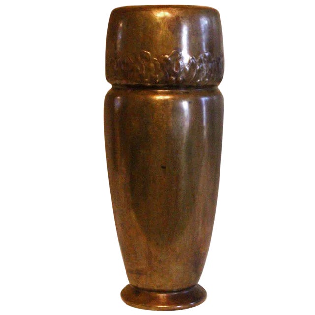 Monumental Brass Vase With Detail For Sale
