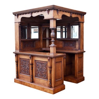 Carved Oak Corner Bar, 1980 For Sale