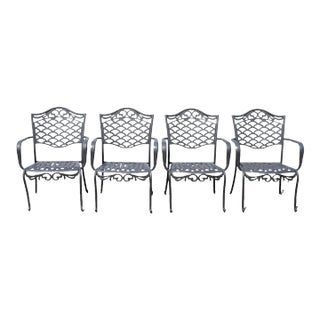 Tuscan Mediterranean Style Black Aluminum Metal Garden Patio Dining Chair - Set of 4 For Sale