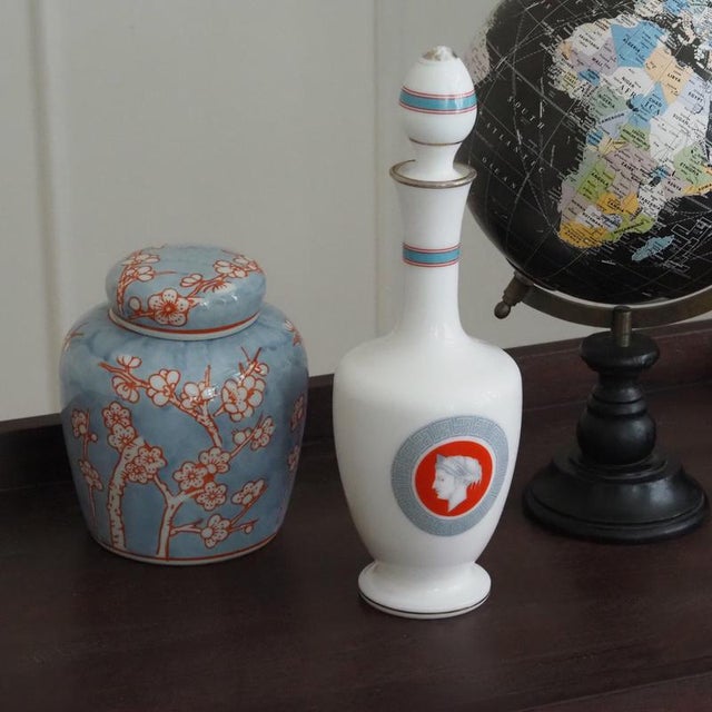 Neoclassical Medallion Carafe in White Glass For Sale - Image 4 of 5
