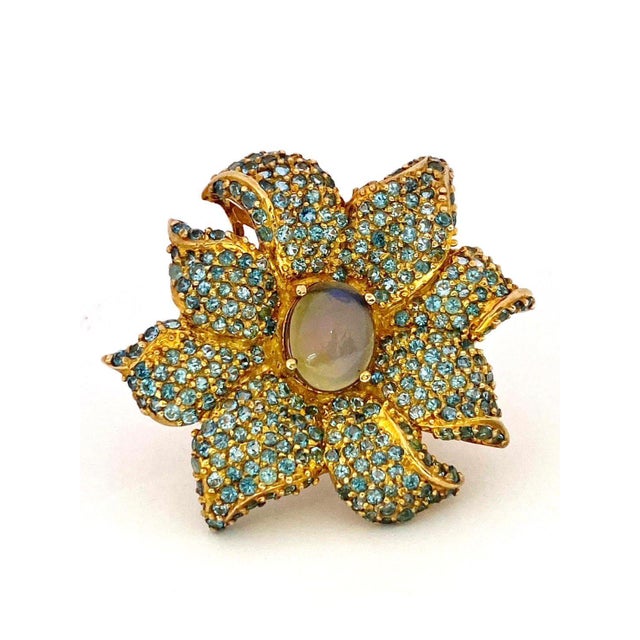 Bochic "Orient" Natural Opal & Blue Topaz Cocktail Ring Set 18K Gold&Silver For Sale - Image 14 of 18