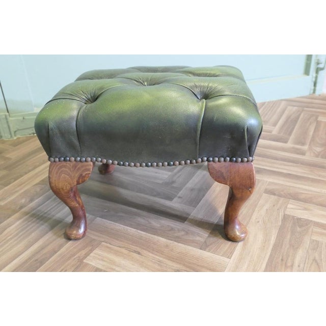 Brown Walnut and Leather Chesterfield Library Ottoman, 1960s For Sale - Image 8 of 10