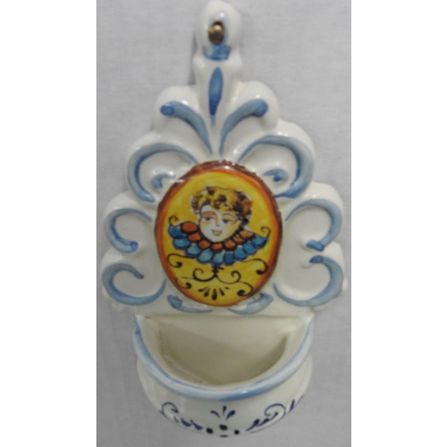 Ceramic 20th Century Hand Painted Ceramic Holy Water Font For Sale - Image 7 of 9