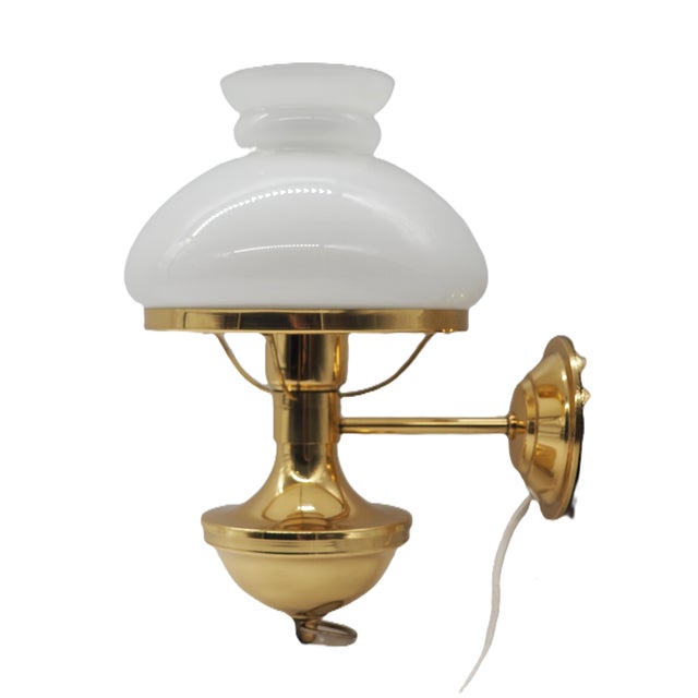 Vintage Swedish Brass and Opal Glass Wall Lamps from Ikea, 1980s, Set of 2 For Sale - Image 4 of 14