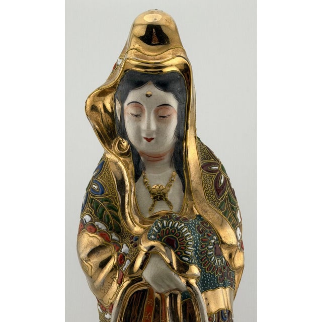 This is a 12 inch tall mid-20th-century Japanese Kutani (or Satsuma-style) porcelain figurine. She is beautifully sculpted...