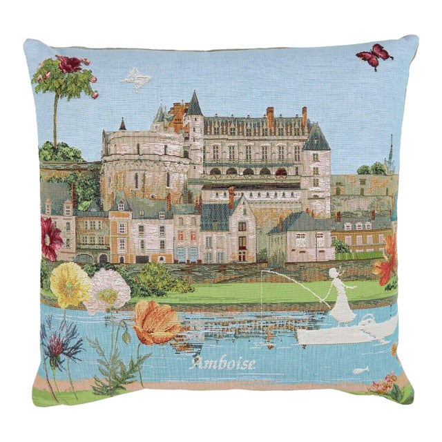 Amboise Castle Tapestry Cushion With Feather Filler - 46 X 46cm For Sale