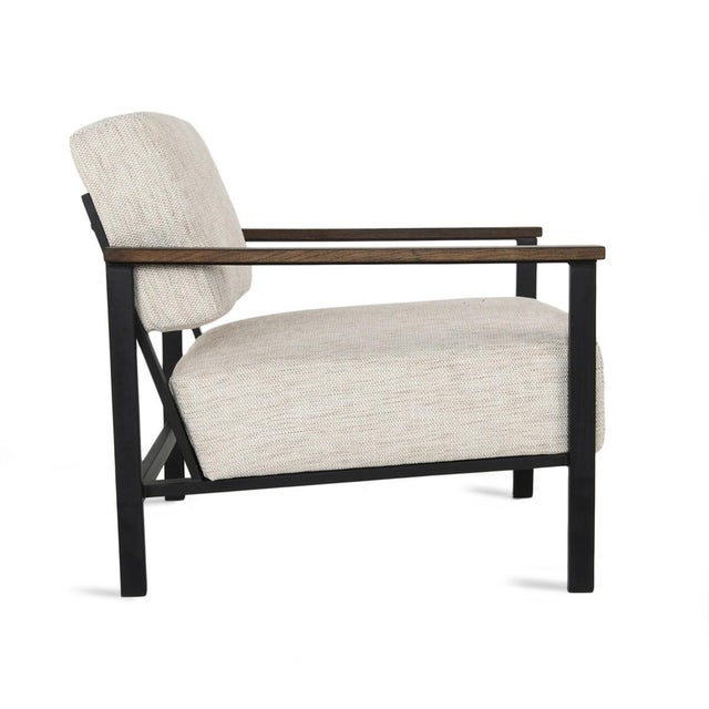 Contemporary Iron Frame Oak & Linen Arm Chair For Sale - Image 3 of 9