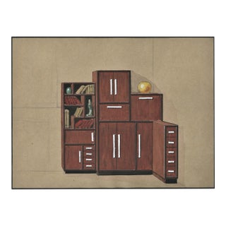 1930 French Art Deco Furniture Drawing Design For Sale