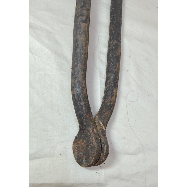 English Antique 18th Century Wrought Iron Turned Brass English Fireplace Tongs Tool 1 For Sale - Image 3 of 9
