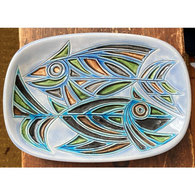 Avraham Gofer Modernist Signed Wall Decor Plate With Abstract Fish Motif For Sale - Image 4 of 18