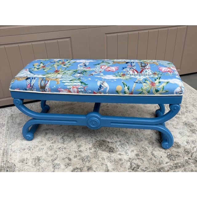 1980s Vintage Hand Painted Chinoiserie Bench For Sale - Image 5 of 14