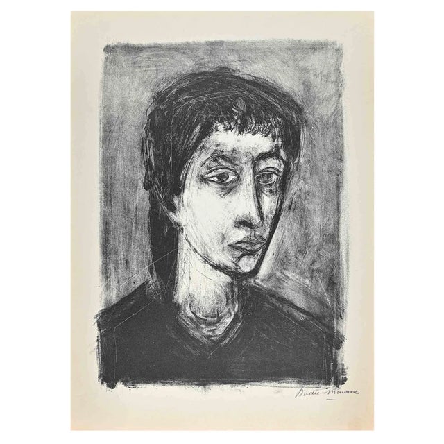 Andre Minaux, Portrait, Original Lithograph, Mid 20th Century For Sale