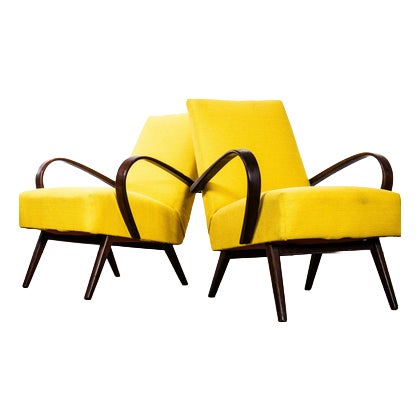 Vintage Lounge Chair in Mustard by Jaroslav Smidek, 1950s For Sale