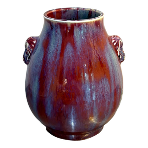 Chinese Flambe' Glazed Hu Vase W/ Elephant Head Handles