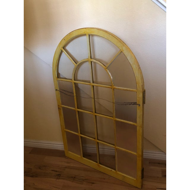 Vintage Corner Cabinet Door - wall decor, custom finished in distressed yellow finish, 7 glass sections finished with...