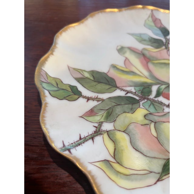 1900 - 1909 Antique Limoges Hand Painted Rose Plate With Rose Petal Rim For Sale - Image 5 of 7