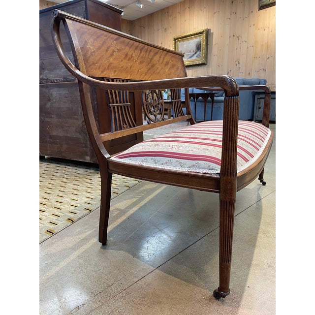 Vintage Neoclassical Sheraton Revival Mahogany Settee For Sale - Image 4 of 10