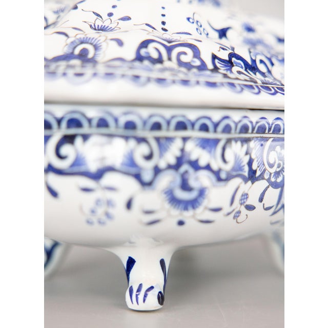 Blue Antique French Rouen Faience Blue & White Tureen For Sale - Image 8 of 11