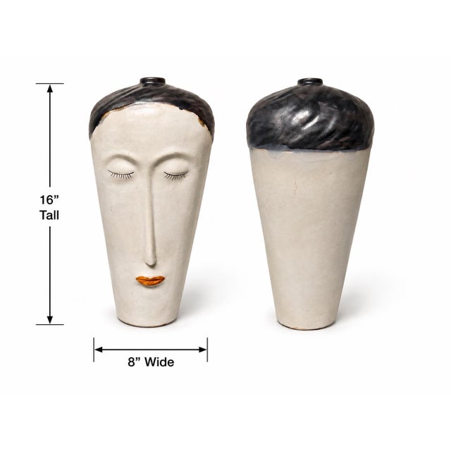 Ceramic Set of 3 Sculptural 1980’s Art Nouveau-Style Figurative Face Vases / Modern Art Pottery Vessels For Sale - Image 7 of 11