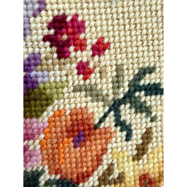 Mid 20th Century Vintage Round Framed Floral Hand-Stitched Needlepoint Wall Art For Sale - Image 5 of 6