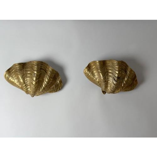 Gold Hollywood Regency French Gilt Metal Clam Shell Wall Sconces, 1970, Set of 2 For Sale - Image 8 of 18