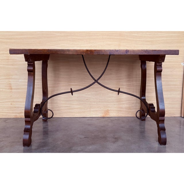 20th Dining or Console Table of Walnut with Lyre Legs and Heavy Top, Spain For Sale - Image 16 of 18