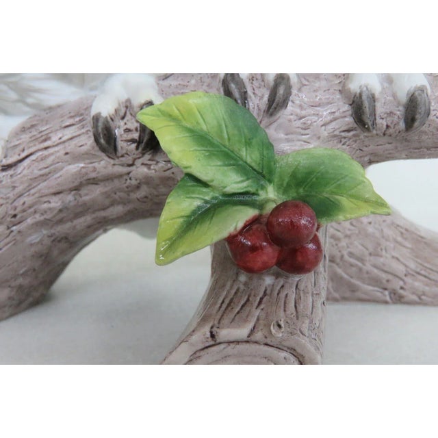 Andrea by Sadek Japan Porcelain Two White Snow Owls on a Branch Figurine For Sale - Image 4 of 12