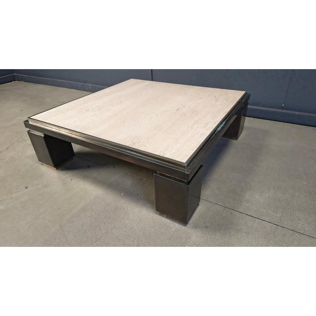 Copper and Travertine Coffee Table from Belgochrom, 1970s For Sale - Image 4 of 9