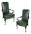 Vintage Queen Anne Green Library Office Lounge Armchairs - A Pair For Sale