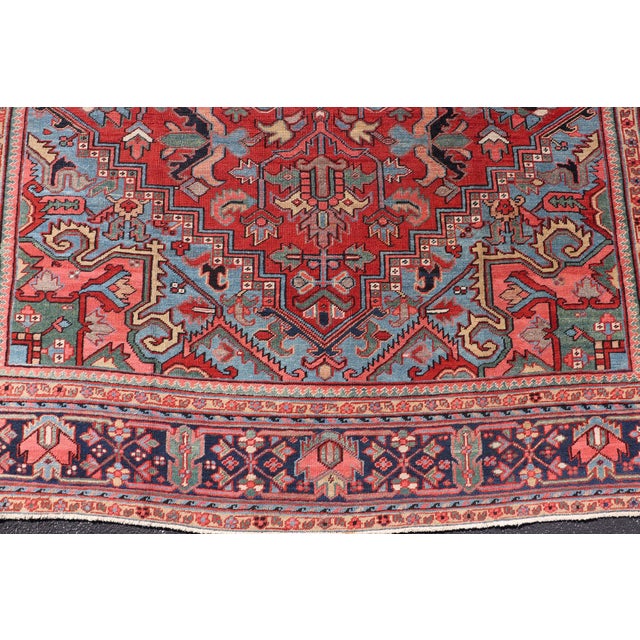 Antique Persian Heriz Serapi Rug With Central Medallion and Geometric Design 9'0 X 12'0 For Sale In Atlanta - Image 6 of 12