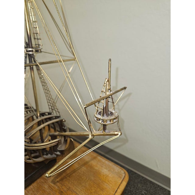 Brass Tall Ship Sculpture on Wooden Stand, Signed & Dated “C. Jere ’80” For Sale - Image 16 of 18