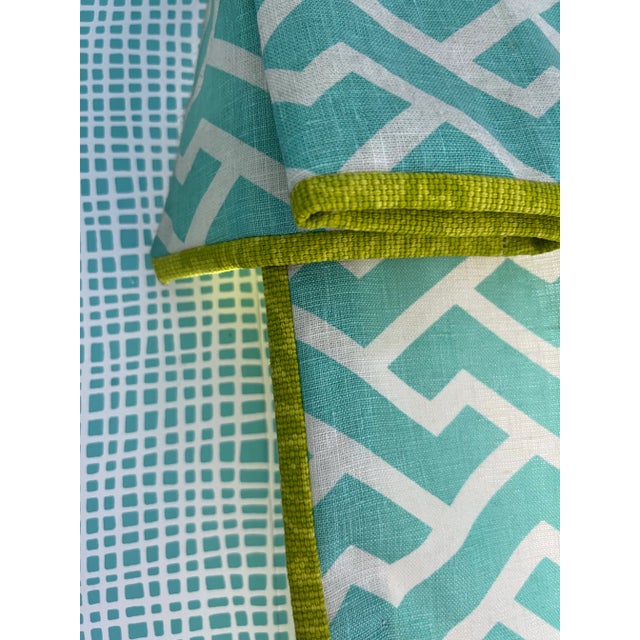 Turquoise Palm Beach Style Custom Turquoise and Chartreuse Green Quadrille Aga Linen Roman Shade For Sale - Image 8 of 10
