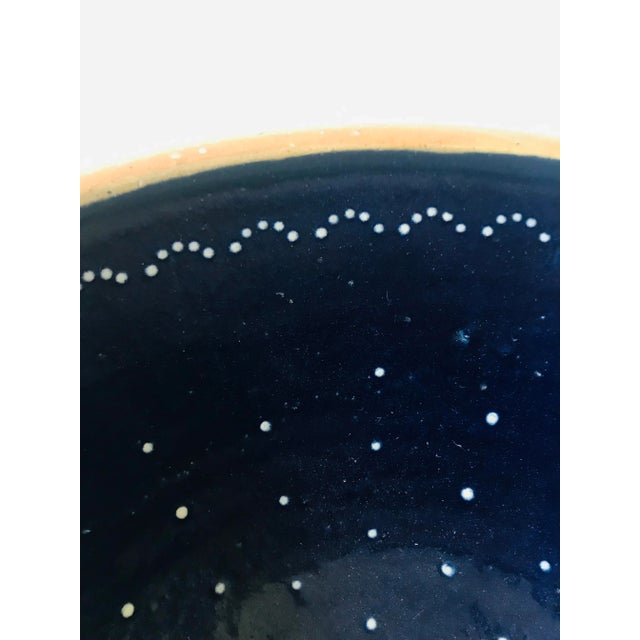 Farmhouse Country Rustic Navy Blue Polka Dot Yellowware Mixing Bowl For Sale - Image 3 of 7