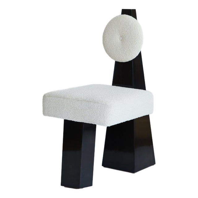 Christian Siriano Lula Chair in Black Lacquer & Ivory Bouclé For Sale