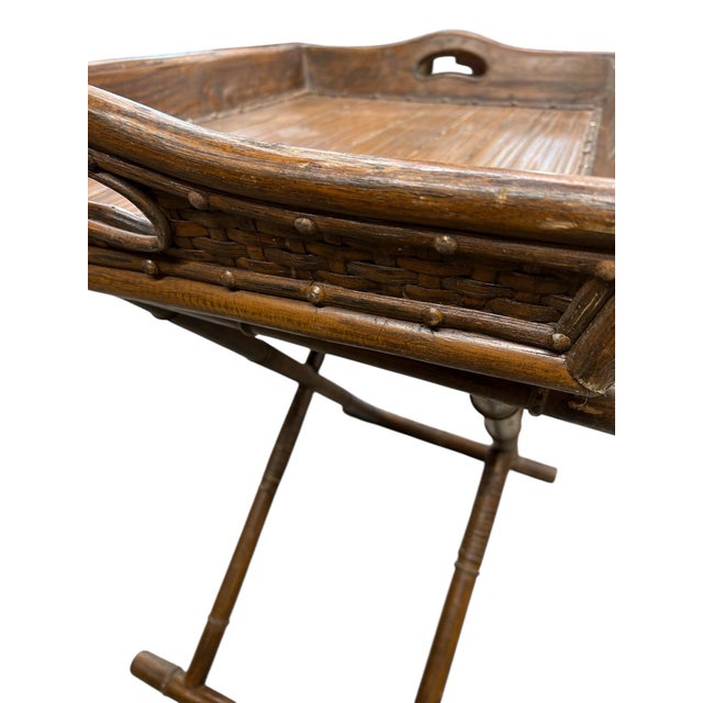 Bamboo and Rattan Collapsable Tray Table For Sale - Image 6 of 10