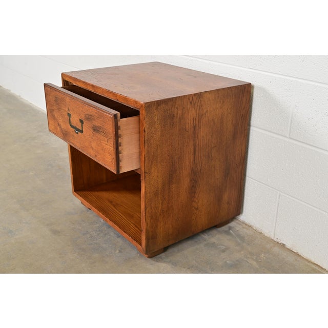 1970s Henredon Mid-Century Modern Campaign Oak Nightstand, Circa 1970s For Sale - Image 5 of 12