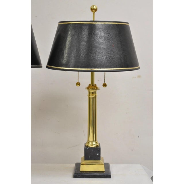Traditional Vintage French Empire Brass & Italian Black Marble Column Table Lamps - A Pair For Sale - Image 3 of 12