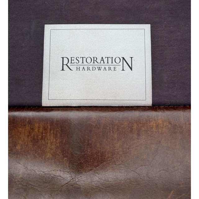 Cigar Leather Restoration Hardware Chair & Coordinating Ottoman, a Pair For Sale - Image 9 of 18